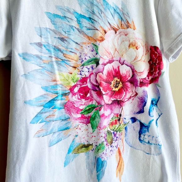 GUC Boutique Floral Skull Feather Top Girls - Picture 3 of 3